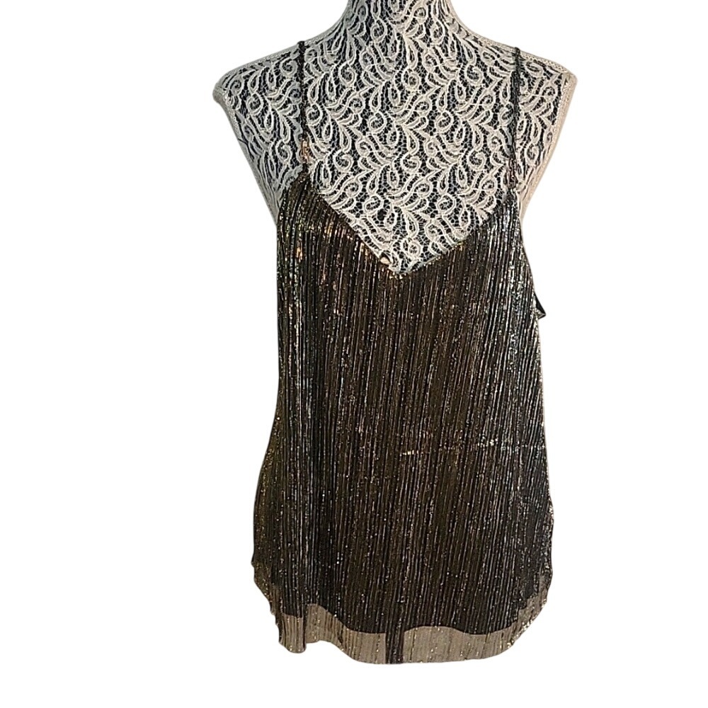 NAIF Tassel Gold Fringe Sleeveless Tank‎ Top Party Festival Glam designer luxury
